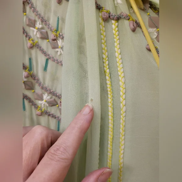 Blank London Pale Green and Yellow Sheer Embroidered Peasant Blouse - Size XS - Picture 11 of 11